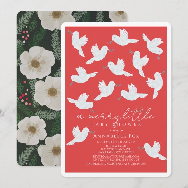 White Dove Olive Gren Merry Little Baby Shower Inbjudningar (Fram/baksida)