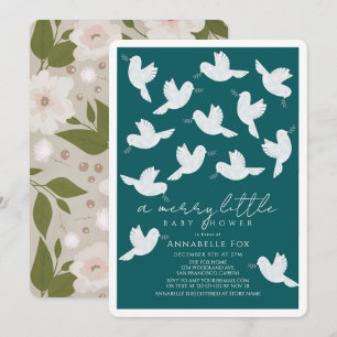 White Dove Olive Teal Boy Merry Little Baby Shower Inbjudningar