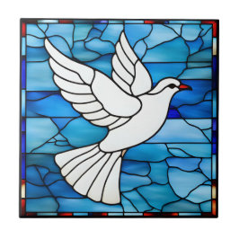 White Dove on Stained Glass Kakelplatta