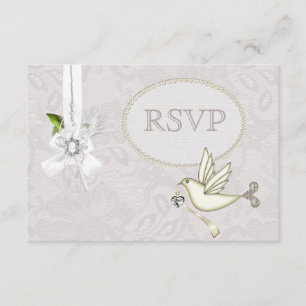 White Dove Paisley Snöre & Cameo Bow OSA Bröllop Kort