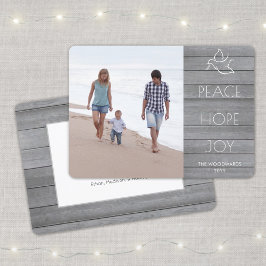 White Dove Peace Hope Joy Simple Photo Grått Wood Julkort