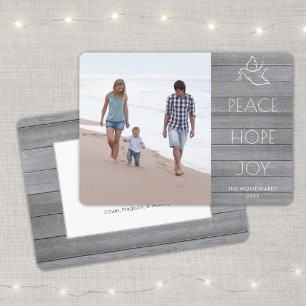 White Dove Peace Hope Joy Simple Photo Grått Wood Julkort
