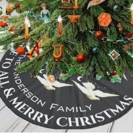 White Dove Stars Crescent Måne jul Julgransmatta Fleece