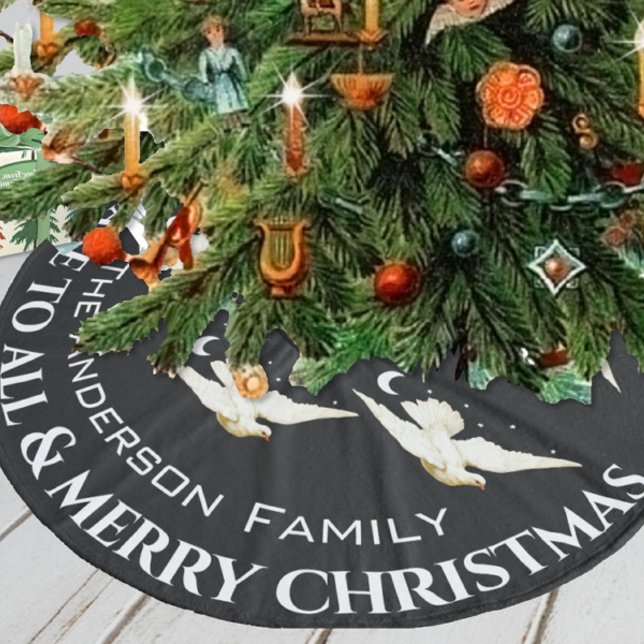 White Dove Stars Crescent Måne jul Julgransmatta Fleece (Skapare uppladdad)