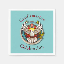 White Dove Teal Blue Confirmation Firande Pappersservett