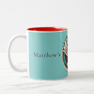 White Dove Teal Blue Confirmation Firande Två-Tonad Mugg