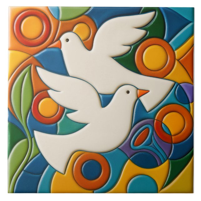 White Doves Tile Kakelplatta (Framsidan)