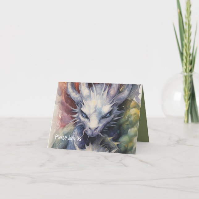 White Dragon Head Blue Ögon Party Inbjudan (Framsida)