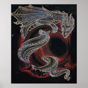 White Dragon Red Måne Poster