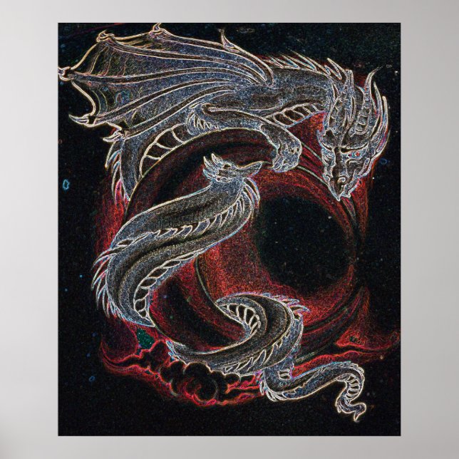 White Dragon Red Måne Poster (Framsidan)