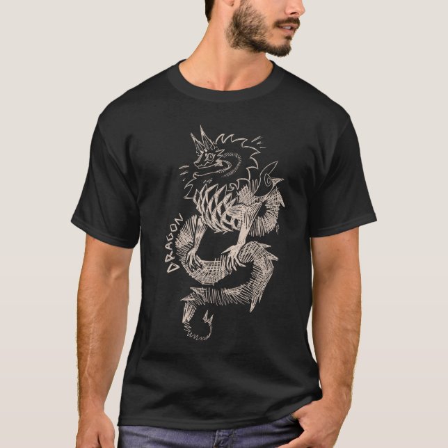 White Dragon Sketch Graphic Design T Shirt (Framsida)