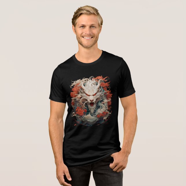 White Dragon Spirit with Crimson Peonies T Shirt (Framsida Full)