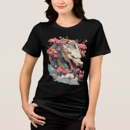 White Dragon with Blossoms Fantasy Art T Shirt