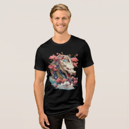 White Dragon with Blossoms Fantasy Art T Shirt