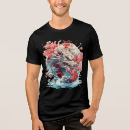 White Dragon with Waves and Sakura T Shirt