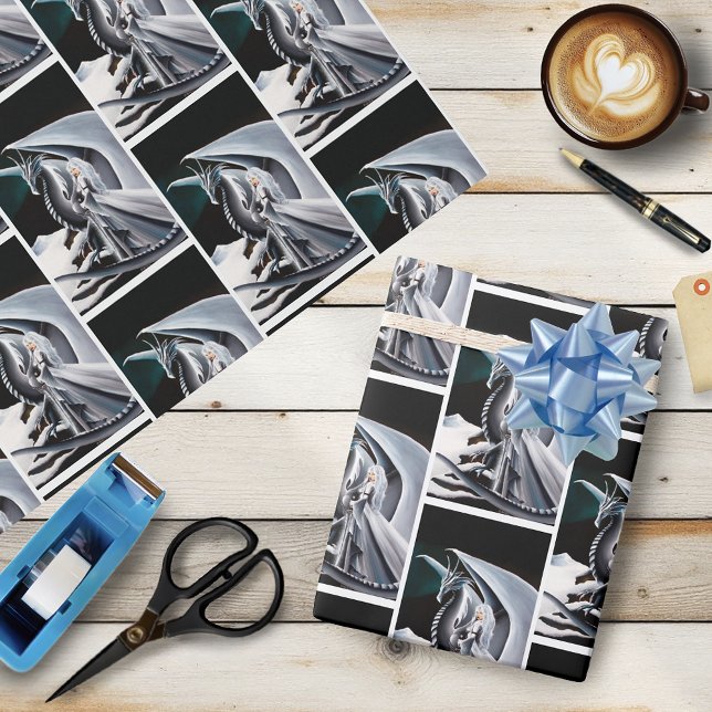 White Dragon Woman Fantasy-Auroror Presentpapper (Skapare uppladdad)