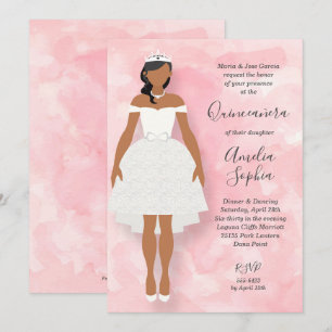 White Dress och Tiara Rosa Quinceanera-inbjudninga