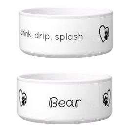 White 'drink drip splash' Dog Name Bowl