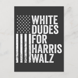 White Dudes for Harris Walz American Flagga Val Vykort