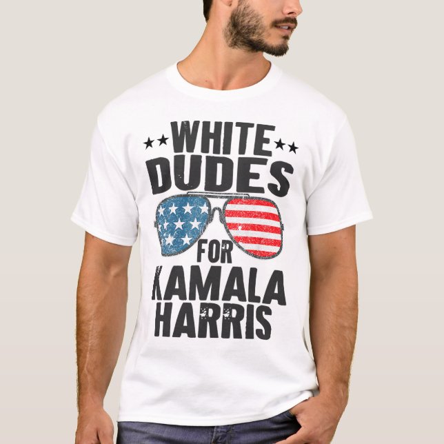 White Dudes for Kamala Harris Sungles Usa T Shirt (Framsida)