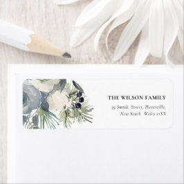 White Dusky Grönt Jul Foliage Adress Returadress Etikett