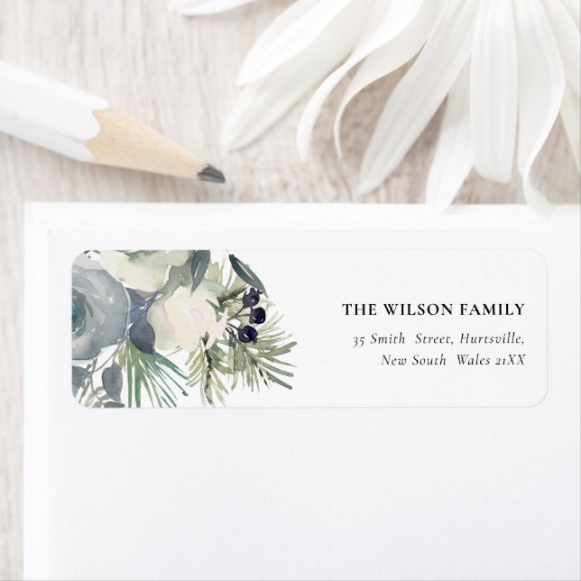 White Dusky Grönt Jul Foliage Adress Returadress Etikett (Insitu)