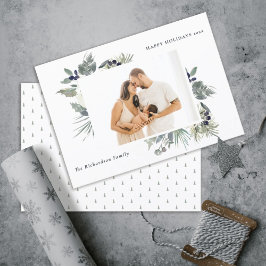 White Dusky Grönt Jul Foliage Photo Lycklig Julkort