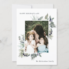 White Dusky Grönt Jul Foliage Photo Lycklig Julkort