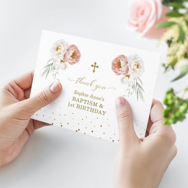 White Dusty Ro Blommigt 1: a födelsedagsbaptism Tack Kort (Skapare uppladdad)