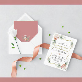 White Dusty Ro Blommigt Guld Airy Greenery Bröllop Inbjudningar