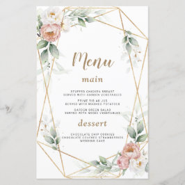 White Dusty Ro Blommigt Guld Greenery Bröllop Menu