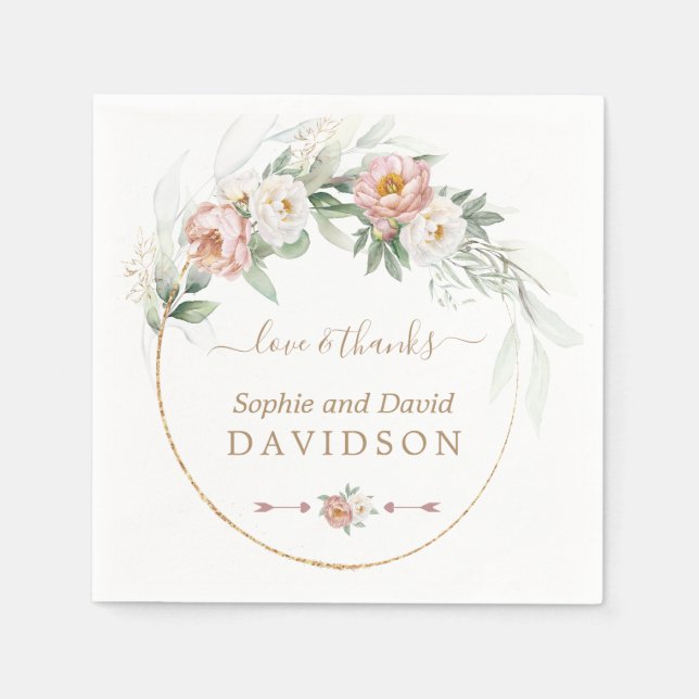 White Dusty Ro Blommigt Guld Greenery Bröllop Pappersservett (Framsidan)