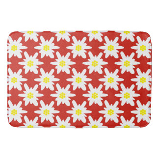 White Edelweiss Flowers Pattern in Red Badrumsmatta