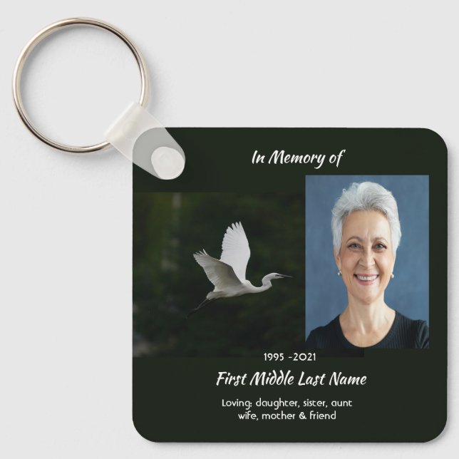 White Egret Bird Memorial Keepsake  Nyckelring (Framsida)