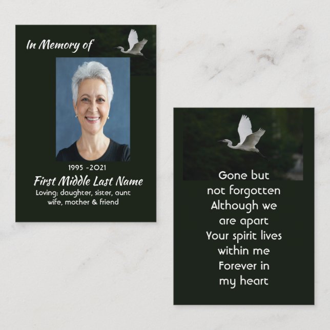 White Egret Bird Memorial Keepsake  Visitkort (Fram/baksida)