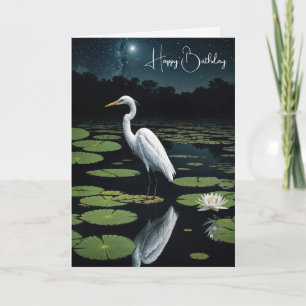 White Egret på Vatten Lily Pad Kort