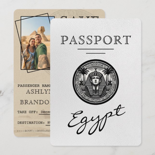 White Egypt Passport Wedding Save the Date Spara Datumet (Fram/baksida)