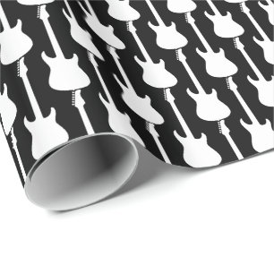 White Electric Guitar Rand på Black Presentpapper