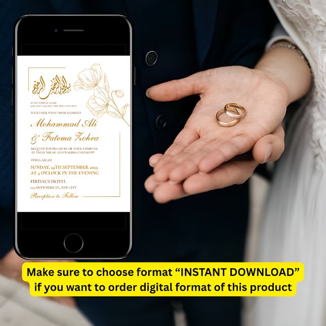 White Elegance Minimalist Guld Blommigt Nikah Inbjudningar (Skapare uppladdad)