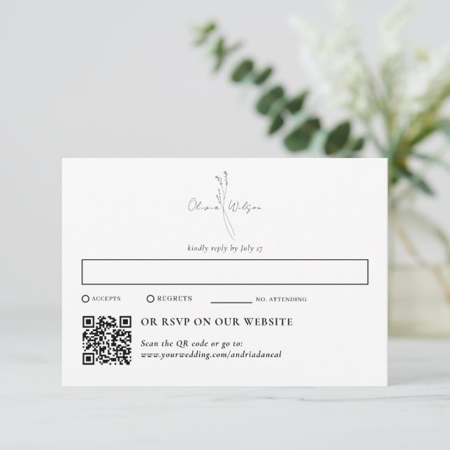White Elegant Botanical Traditional & QR Code OSA Kort (Stående Fram)