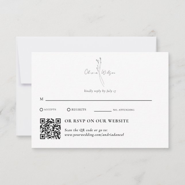 White Elegant Botanical Traditional & QR Code OSA Kort (Framsida)