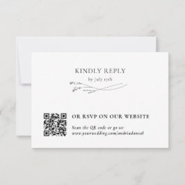 White Elegant Botanical Traditional & QR Code OSA Kort