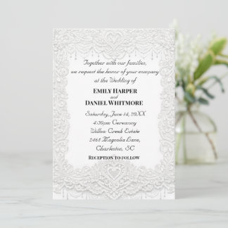 White Elegant Lace Wedding Invitation Inbjudningar