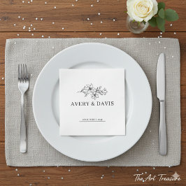 White Elegant Minimalist Botanical Pappersservett