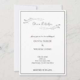 White Elegant Minimalist Botanical Wedding Inbjudningar