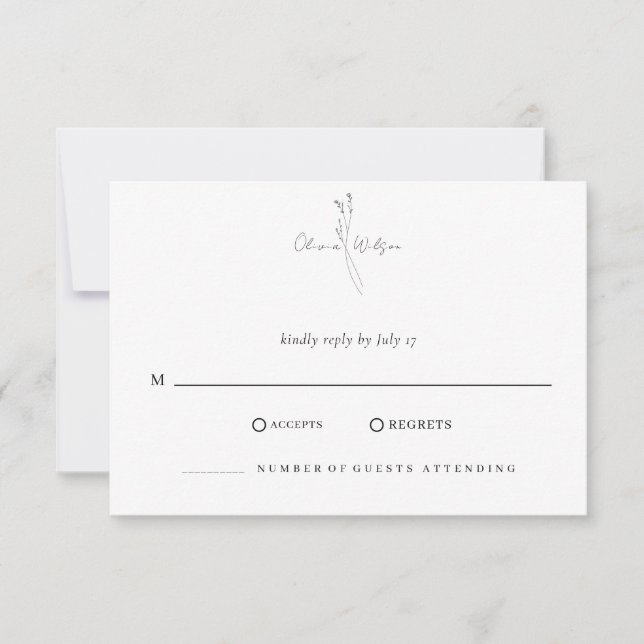 White Elegant Minimalist Botanical Wedding OSA Kort (Framsida)