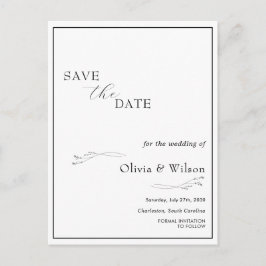 White Elegant Minimalist Wedding Save the Date Vykort