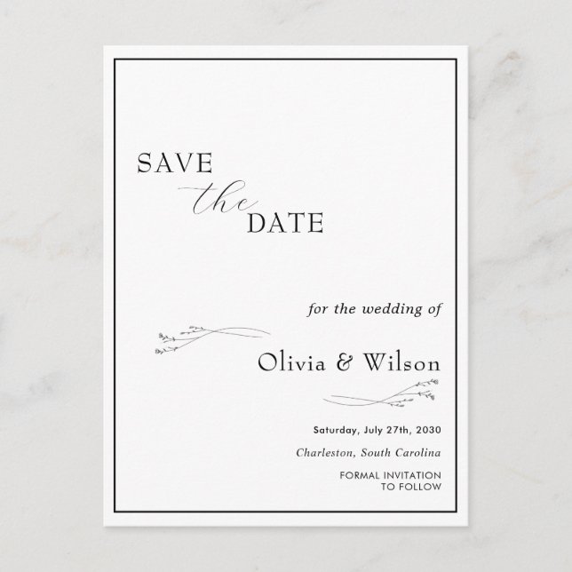 White Elegant Minimalist Wedding Save the Date Vykort (Framsida)
