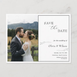 White Elegant Minimalist With Photo Save the Date Vykort