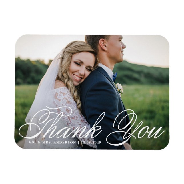 White Elegant Photo Bröllop Tack Magnet (Horisontell)